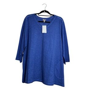 Logo Lori Goldstein knit Swing Top Blue 2X New